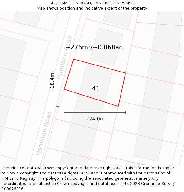 41, HAMILTON ROAD, LANCING, BN15 9NR: Plot and title map