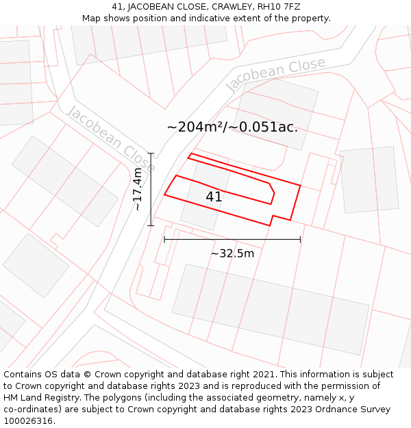 41, JACOBEAN CLOSE, CRAWLEY, RH10 7FZ: Plot and title map
