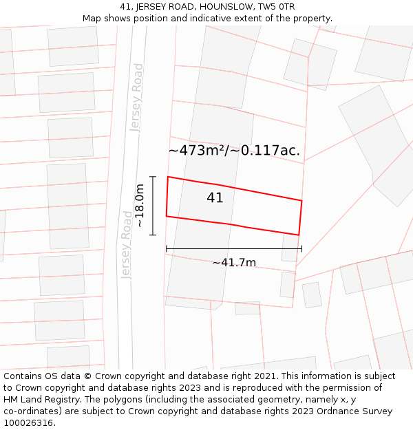 41, JERSEY ROAD, HOUNSLOW, TW5 0TR: Plot and title map
