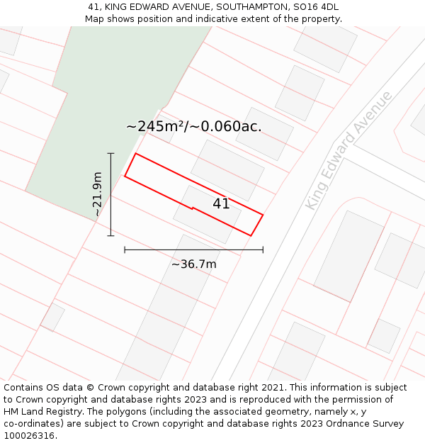 41, KING EDWARD AVENUE, SOUTHAMPTON, SO16 4DL: Plot and title map