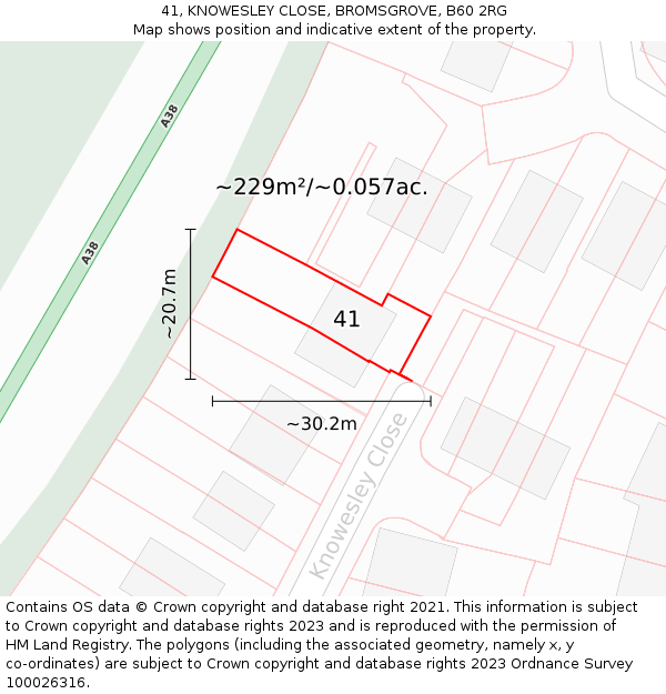 41, KNOWESLEY CLOSE, BROMSGROVE, B60 2RG: Plot and title map