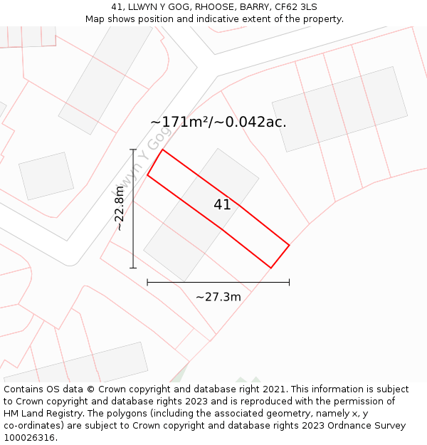 41, LLWYN Y GOG, RHOOSE, BARRY, CF62 3LS: Plot and title map