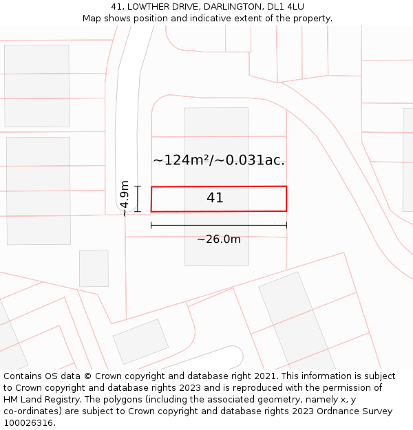 41, LOWTHER DRIVE, DARLINGTON, DL1 4LU: Plot and title map