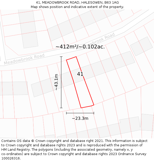 41, MEADOWBROOK ROAD, HALESOWEN, B63 1AG: Plot and title map