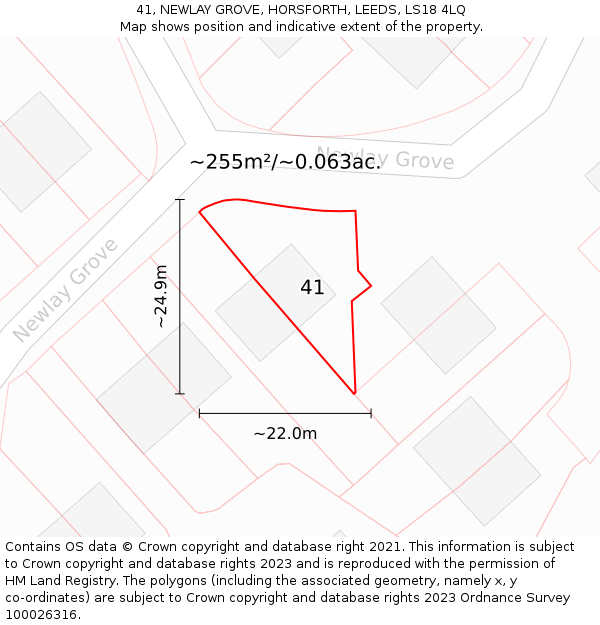 41, NEWLAY GROVE, HORSFORTH, LEEDS, LS18 4LQ: Plot and title map