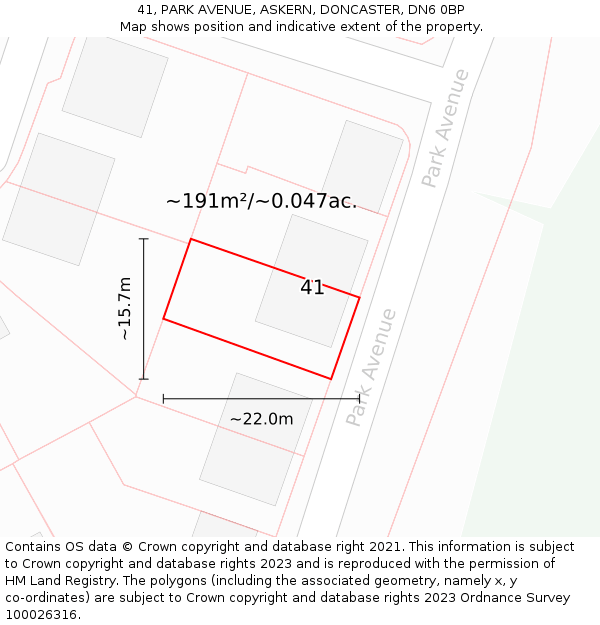 41, PARK AVENUE, ASKERN, DONCASTER, DN6 0BP: Plot and title map