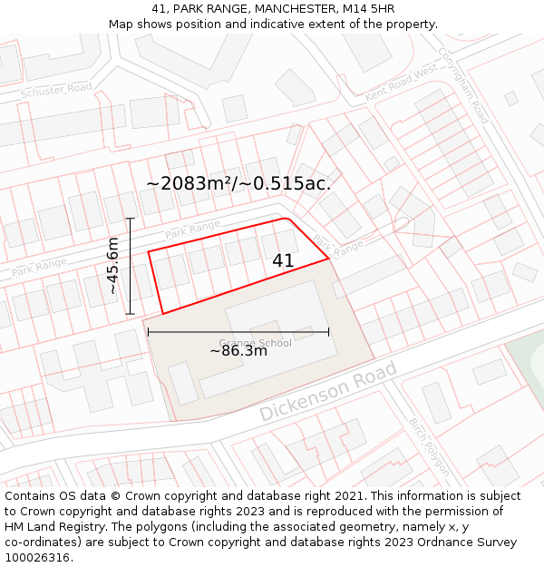 41, PARK RANGE, MANCHESTER, M14 5HR: Plot and title map