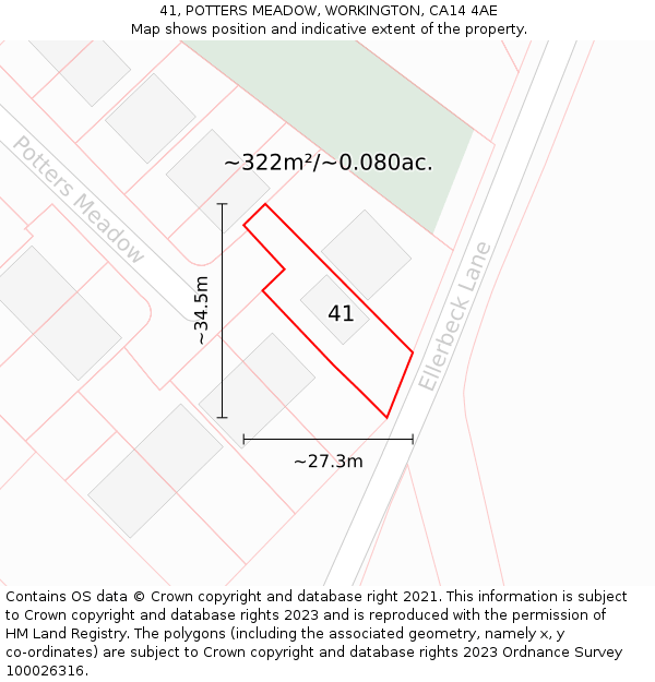 41, POTTERS MEADOW, WORKINGTON, CA14 4AE: Plot and title map