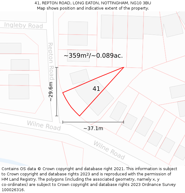 41, REPTON ROAD, LONG EATON, NOTTINGHAM, NG10 3BU: Plot and title map