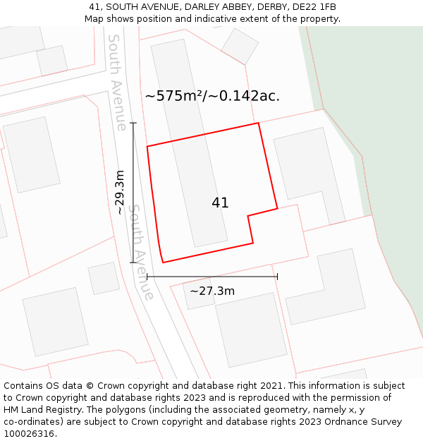 41, SOUTH AVENUE, DARLEY ABBEY, DERBY, DE22 1FB: Plot and title map