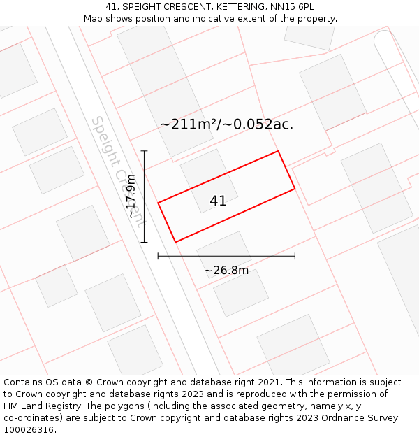 41, SPEIGHT CRESCENT, KETTERING, NN15 6PL: Plot and title map