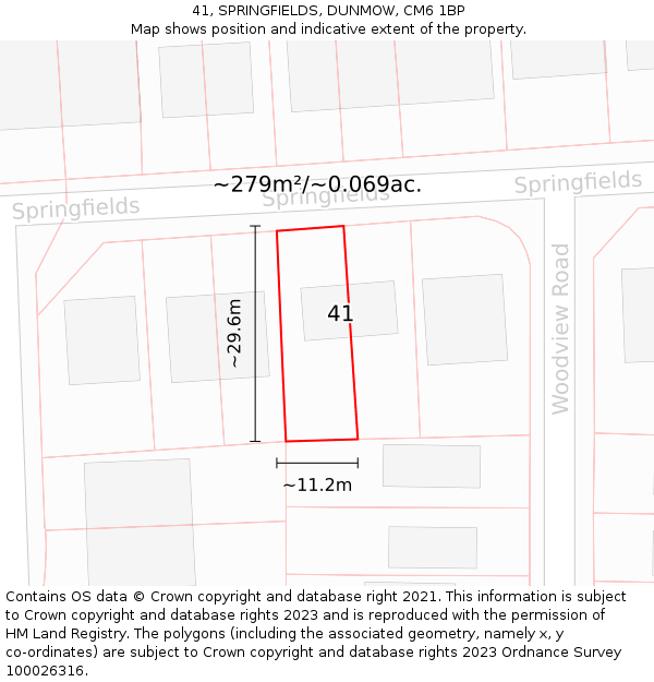 41, SPRINGFIELDS, DUNMOW, CM6 1BP: Plot and title map