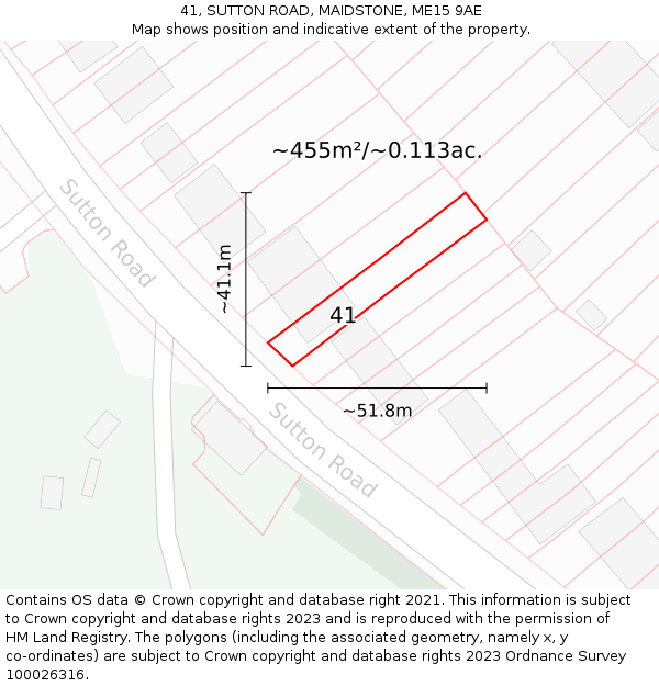 41, SUTTON ROAD, MAIDSTONE, ME15 9AE: Plot and title map