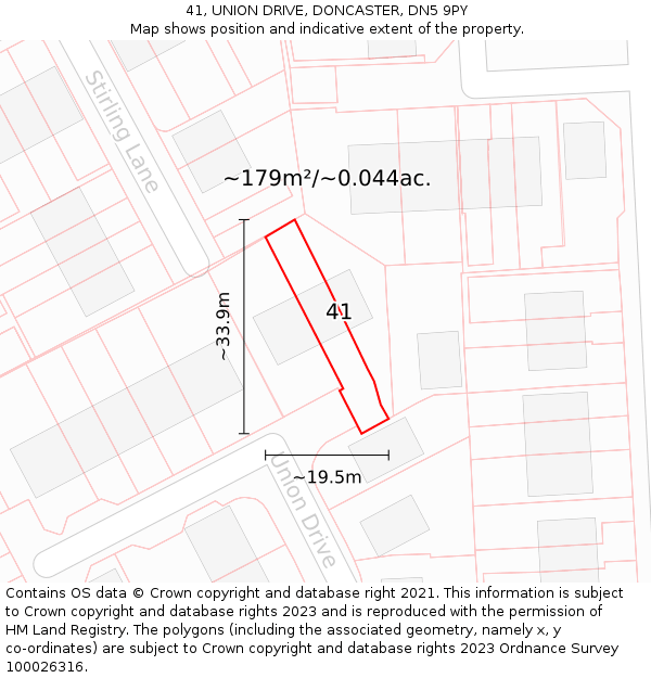 41, UNION DRIVE, DONCASTER, DN5 9PY: Plot and title map