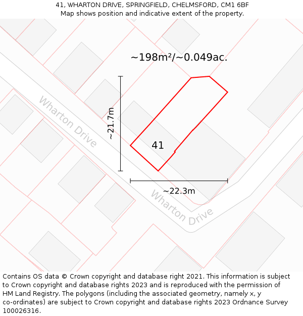 41, WHARTON DRIVE, SPRINGFIELD, CHELMSFORD, CM1 6BF: Plot and title map