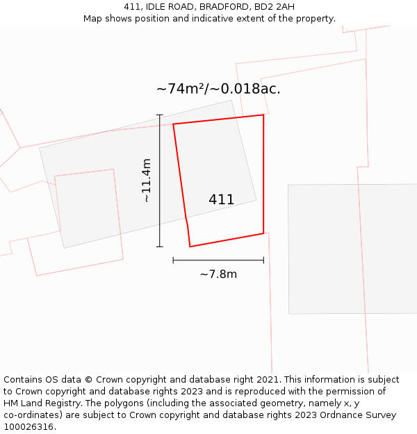 411, IDLE ROAD, BRADFORD, BD2 2AH: Plot and title map