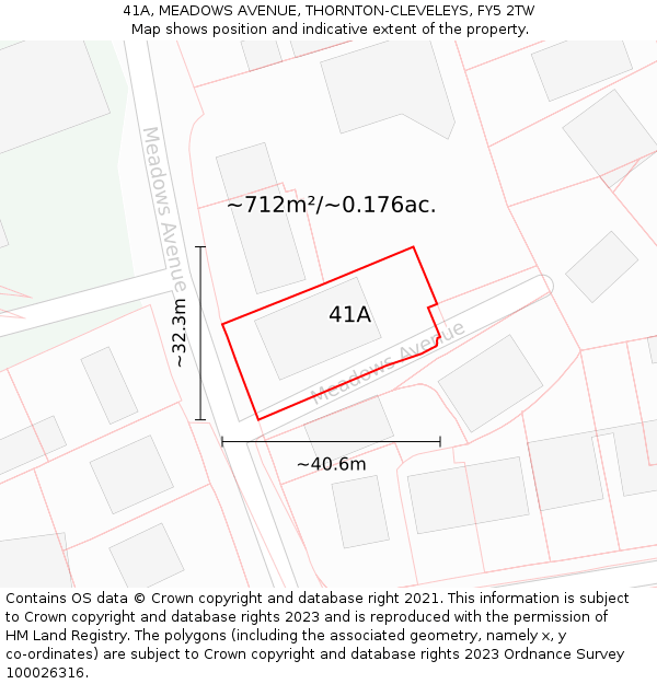 41A, MEADOWS AVENUE, THORNTON-CLEVELEYS, FY5 2TW: Plot and title map