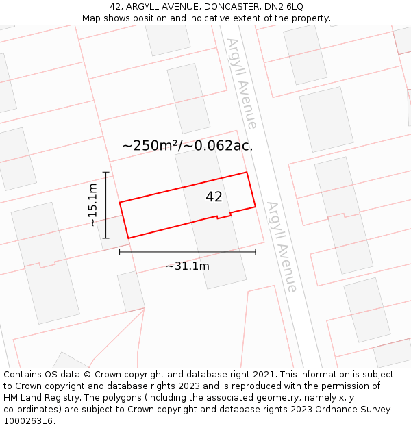 42, ARGYLL AVENUE, DONCASTER, DN2 6LQ: Plot and title map