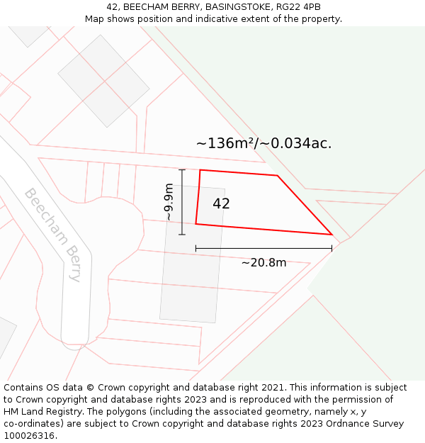 42, BEECHAM BERRY, BASINGSTOKE, RG22 4PB: Plot and title map