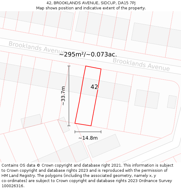 42, BROOKLANDS AVENUE, SIDCUP, DA15 7PJ: Plot and title map