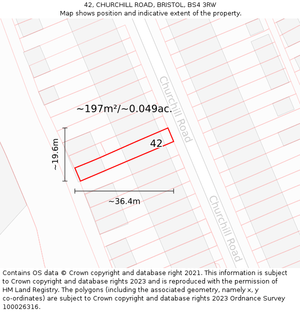 42, CHURCHILL ROAD, BRISTOL, BS4 3RW: Plot and title map