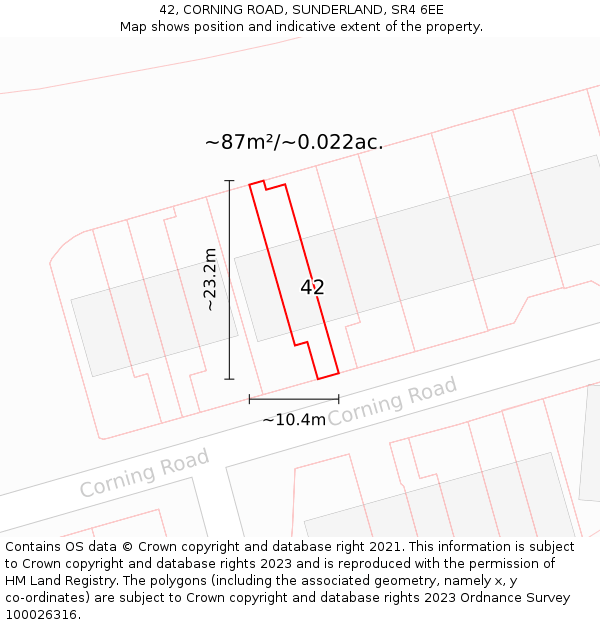 42, CORNING ROAD, SUNDERLAND, SR4 6EE: Plot and title map