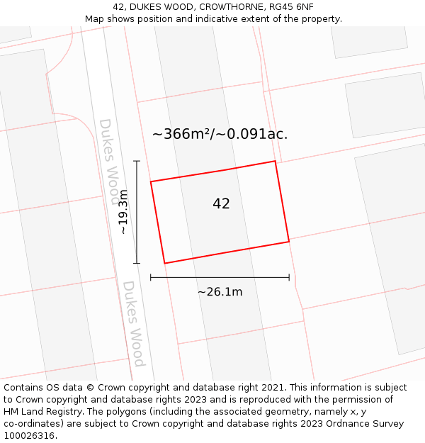 42, DUKES WOOD, CROWTHORNE, RG45 6NF: Plot and title map