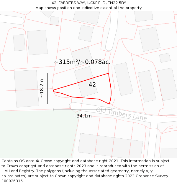 42, FARRIERS WAY, UCKFIELD, TN22 5BY: Plot and title map
