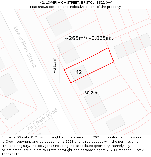 42, LOWER HIGH STREET, BRISTOL, BS11 0AY: Plot and title map