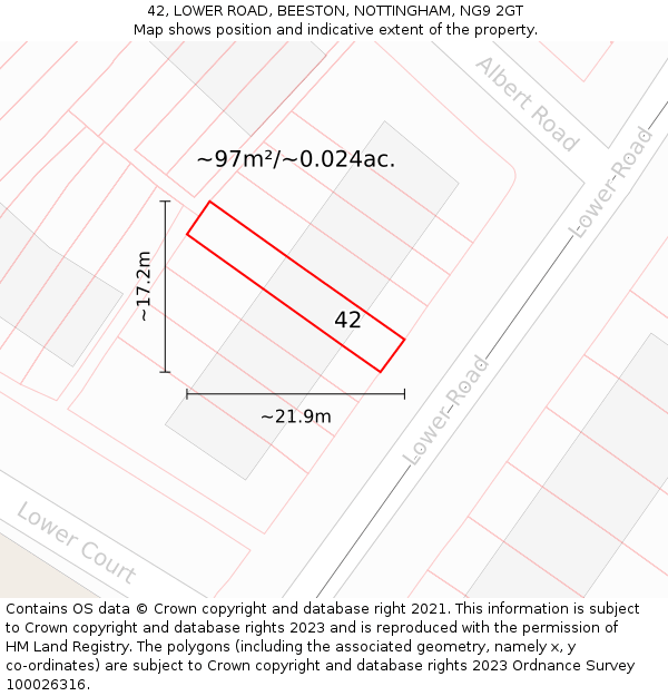 42, LOWER ROAD, BEESTON, NOTTINGHAM, NG9 2GT: Plot and title map