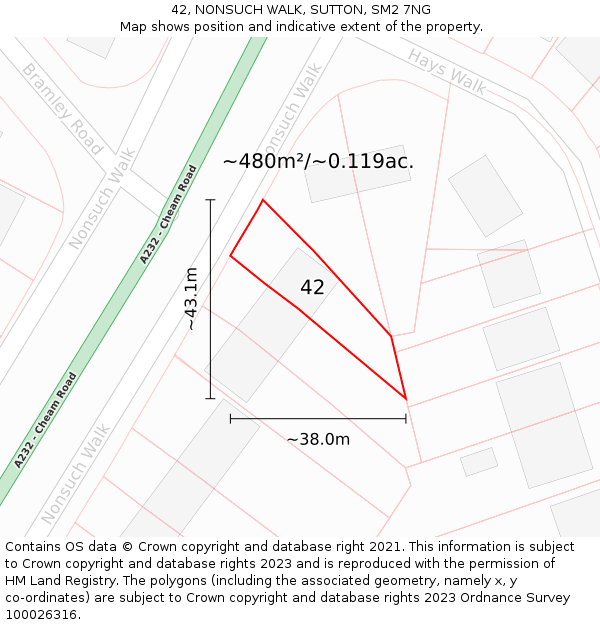 42, NONSUCH WALK, SUTTON, SM2 7NG: Plot and title map