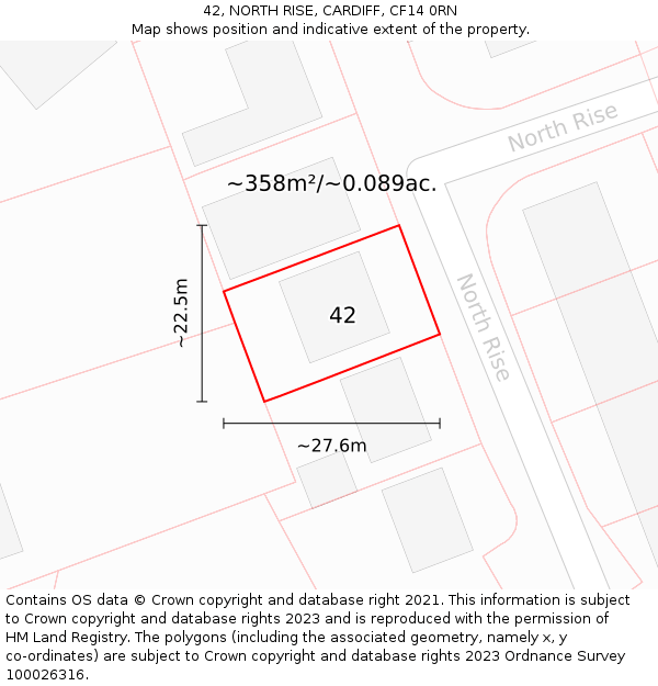 42, NORTH RISE, CARDIFF, CF14 0RN: Plot and title map