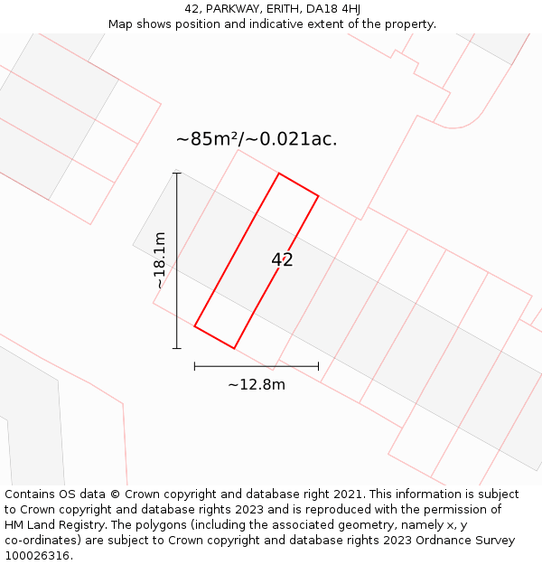 42, PARKWAY, ERITH, DA18 4HJ: Plot and title map