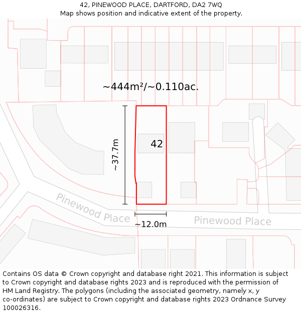 42, PINEWOOD PLACE, DARTFORD, DA2 7WQ: Plot and title map