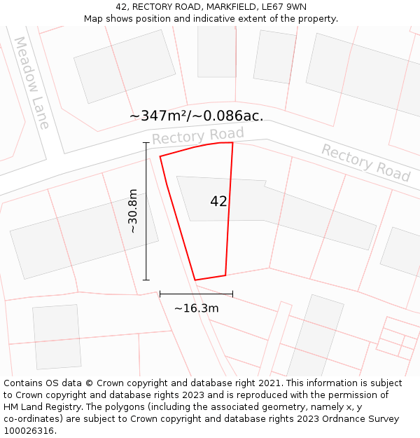 42, RECTORY ROAD, MARKFIELD, LE67 9WN: Plot and title map