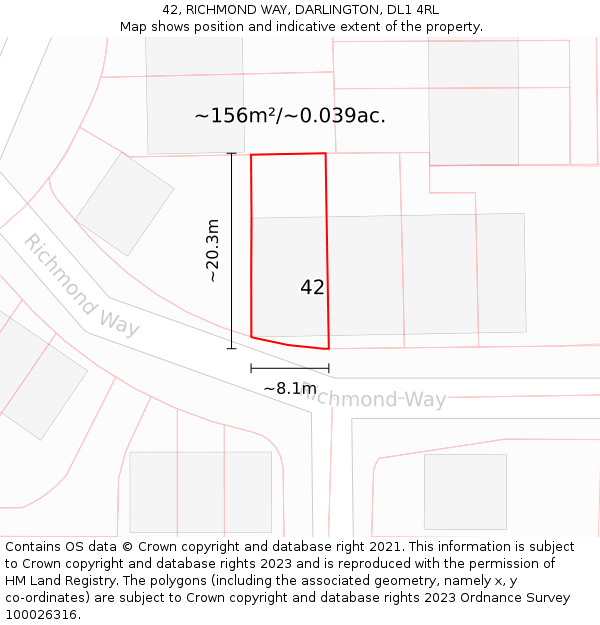 42, RICHMOND WAY, DARLINGTON, DL1 4RL: Plot and title map
