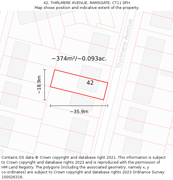 42, THIRLMERE AVENUE, RAMSGATE, CT11 0PH: Plot and title map