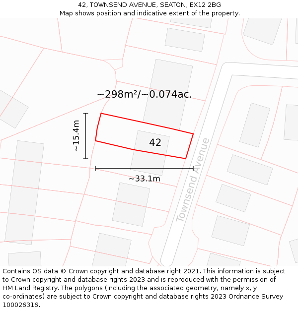 42, TOWNSEND AVENUE, SEATON, EX12 2BG: Plot and title map