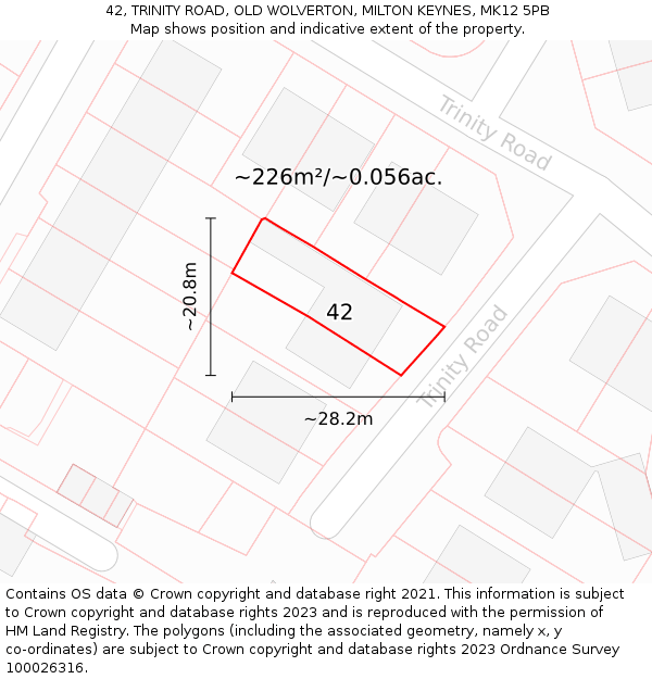 42, TRINITY ROAD, OLD WOLVERTON, MILTON KEYNES, MK12 5PB: Plot and title map