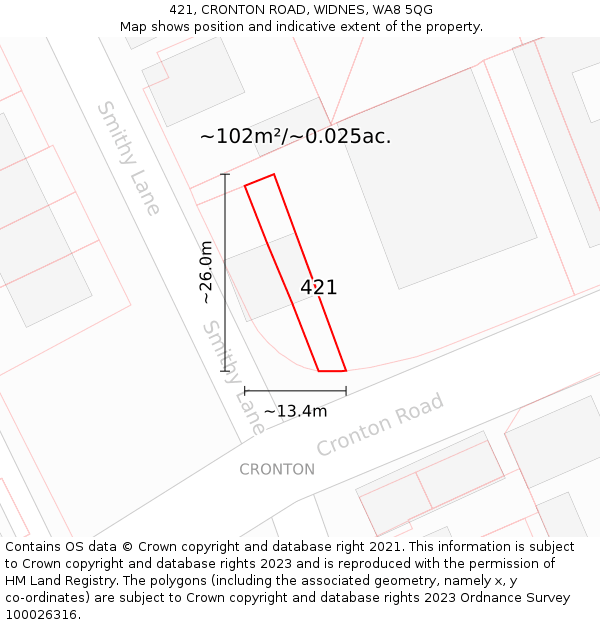 421, CRONTON ROAD, WIDNES, WA8 5QG: Plot and title map