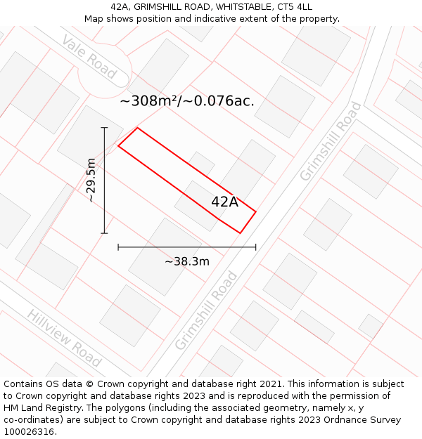 42A, GRIMSHILL ROAD, WHITSTABLE, CT5 4LL: Plot and title map