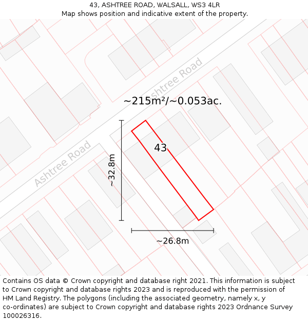 43, ASHTREE ROAD, WALSALL, WS3 4LR: Plot and title map