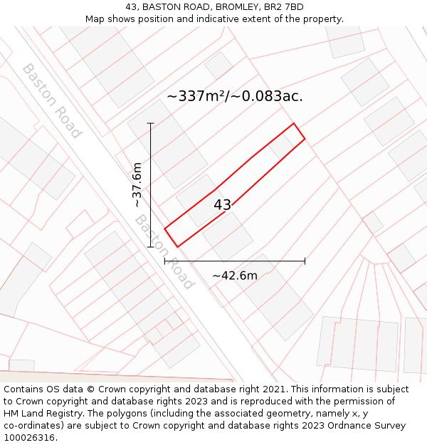 43, BASTON ROAD, BROMLEY, BR2 7BD: Plot and title map