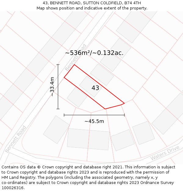 43, BENNETT ROAD, SUTTON COLDFIELD, B74 4TH: Plot and title map