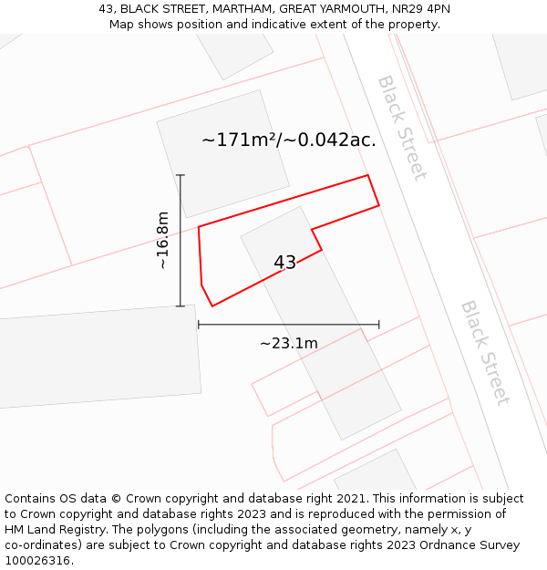 43, BLACK STREET, MARTHAM, GREAT YARMOUTH, NR29 4PN: Plot and title map
