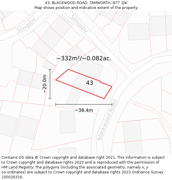 43, BLACKWOOD ROAD, TAMWORTH, B77 1JW: Plot and title map