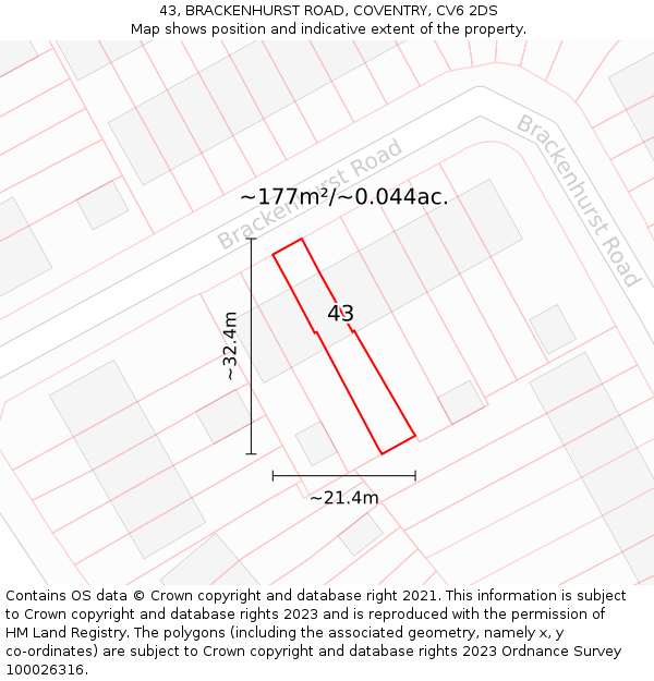 43, BRACKENHURST ROAD, COVENTRY, CV6 2DS: Plot and title map