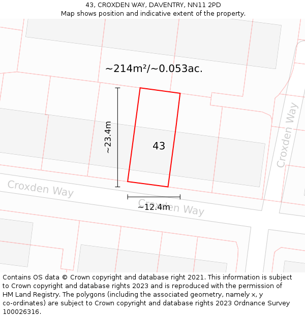 43, CROXDEN WAY, DAVENTRY, NN11 2PD: Plot and title map