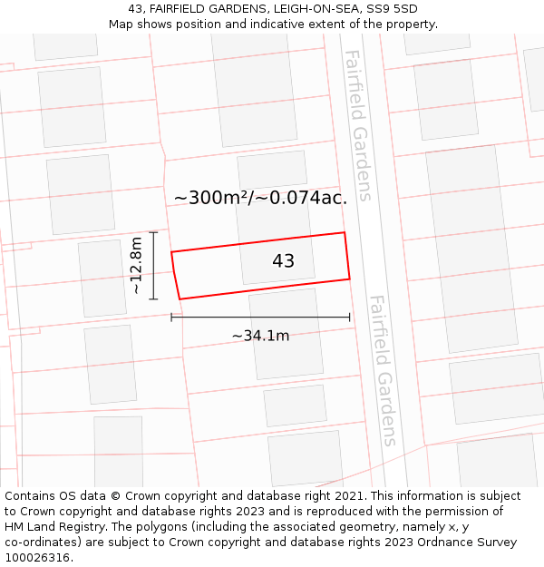 43, FAIRFIELD GARDENS, LEIGH-ON-SEA, SS9 5SD: Plot and title map