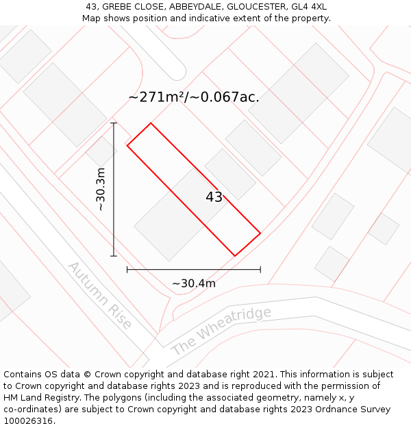43, GREBE CLOSE, ABBEYDALE, GLOUCESTER, GL4 4XL: Plot and title map